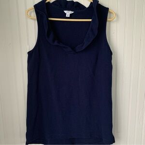 Crown & Ivy (M) Navy Blue Sleeveless Top w/ruffled V-Neck Collar